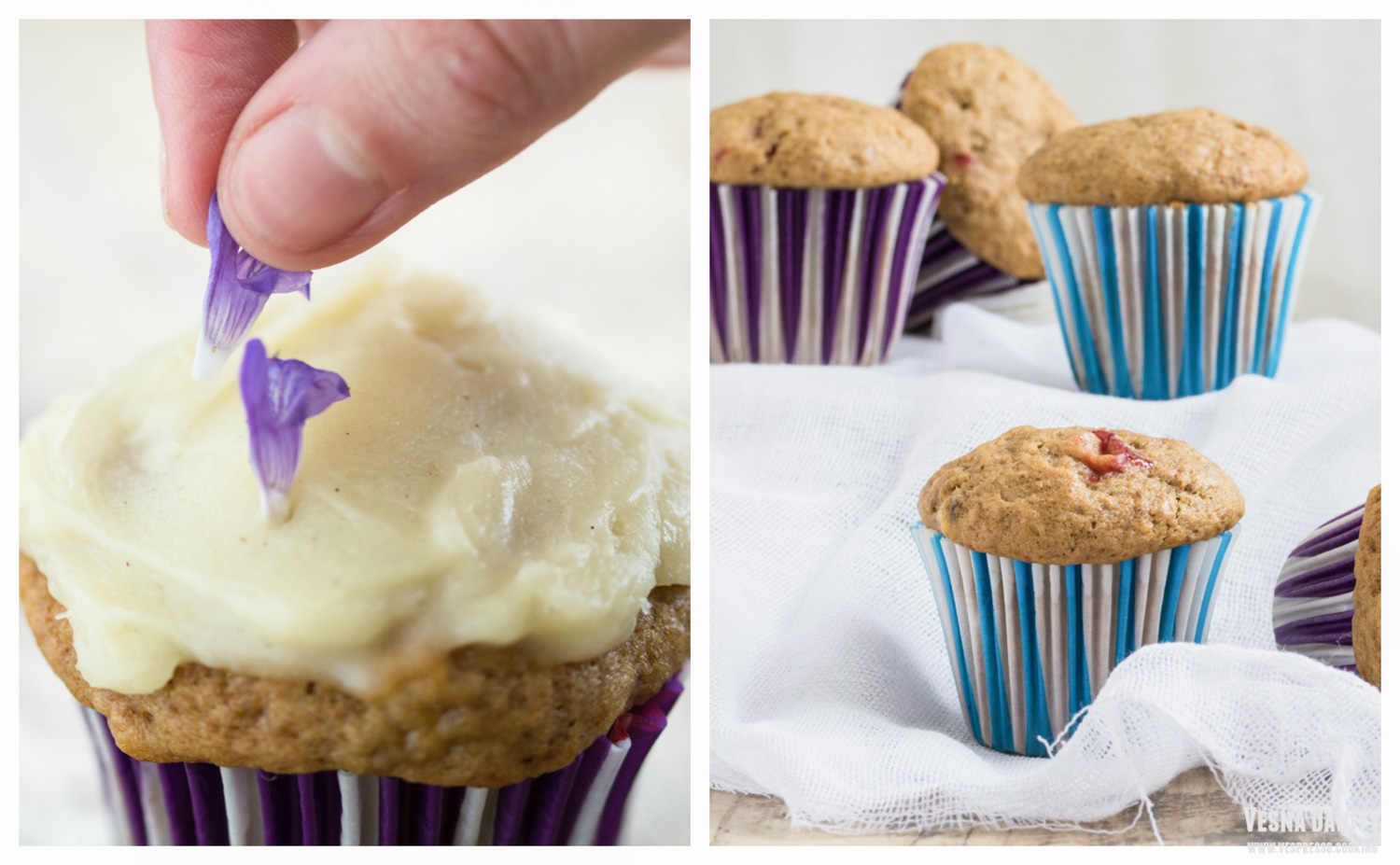 Brioșe cu căpșuni și glazură de miere și vanilie