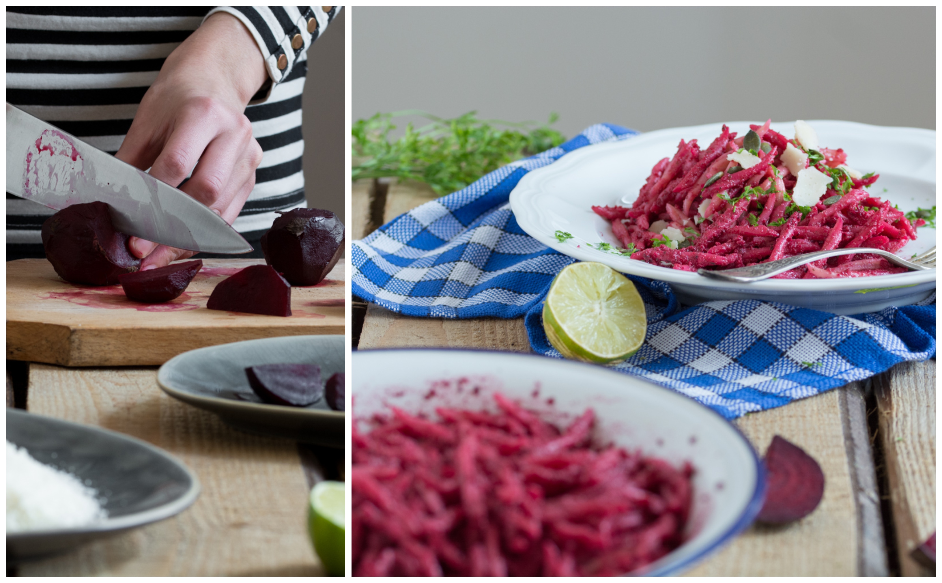 Paste trofie cu pesto de sfeclă coaptă și semințe de dovleac