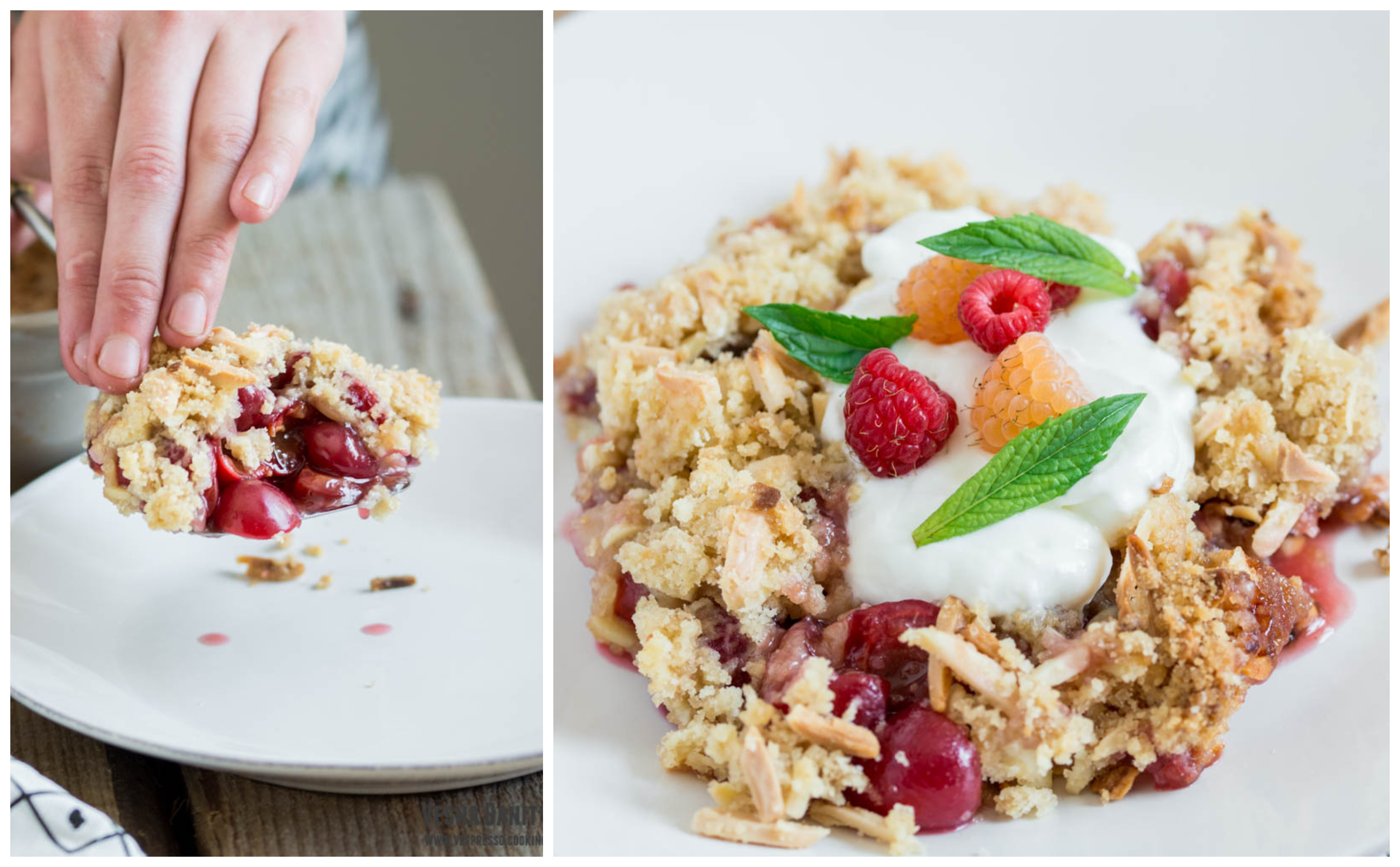 Crumble cu cireșe și migdale