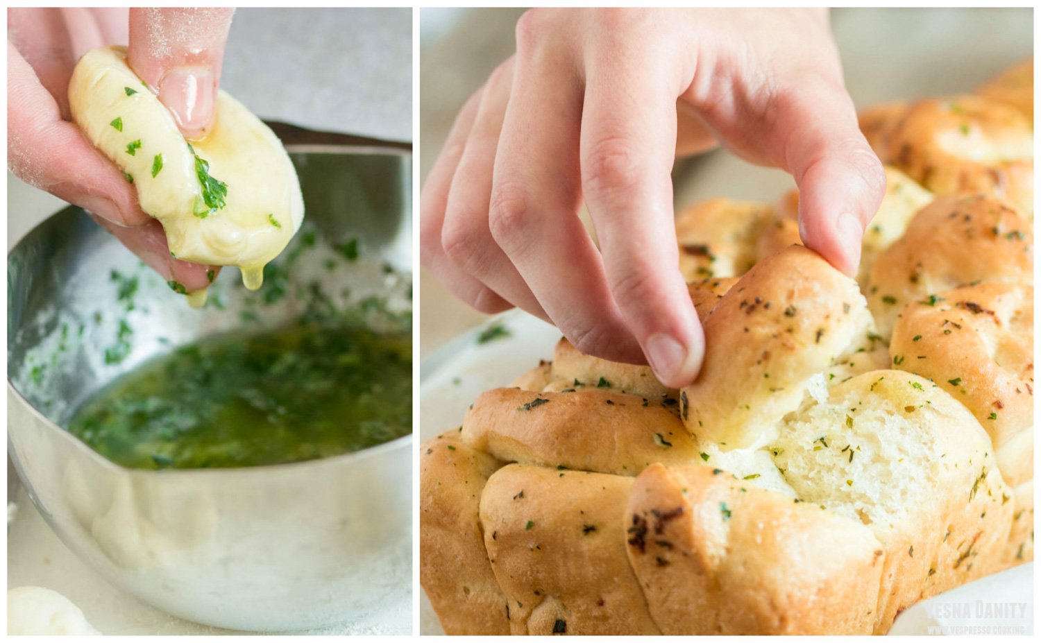 Pâine cu usturoi și ierburi aromatice care se rupe în bucăți (pull-apart bread)