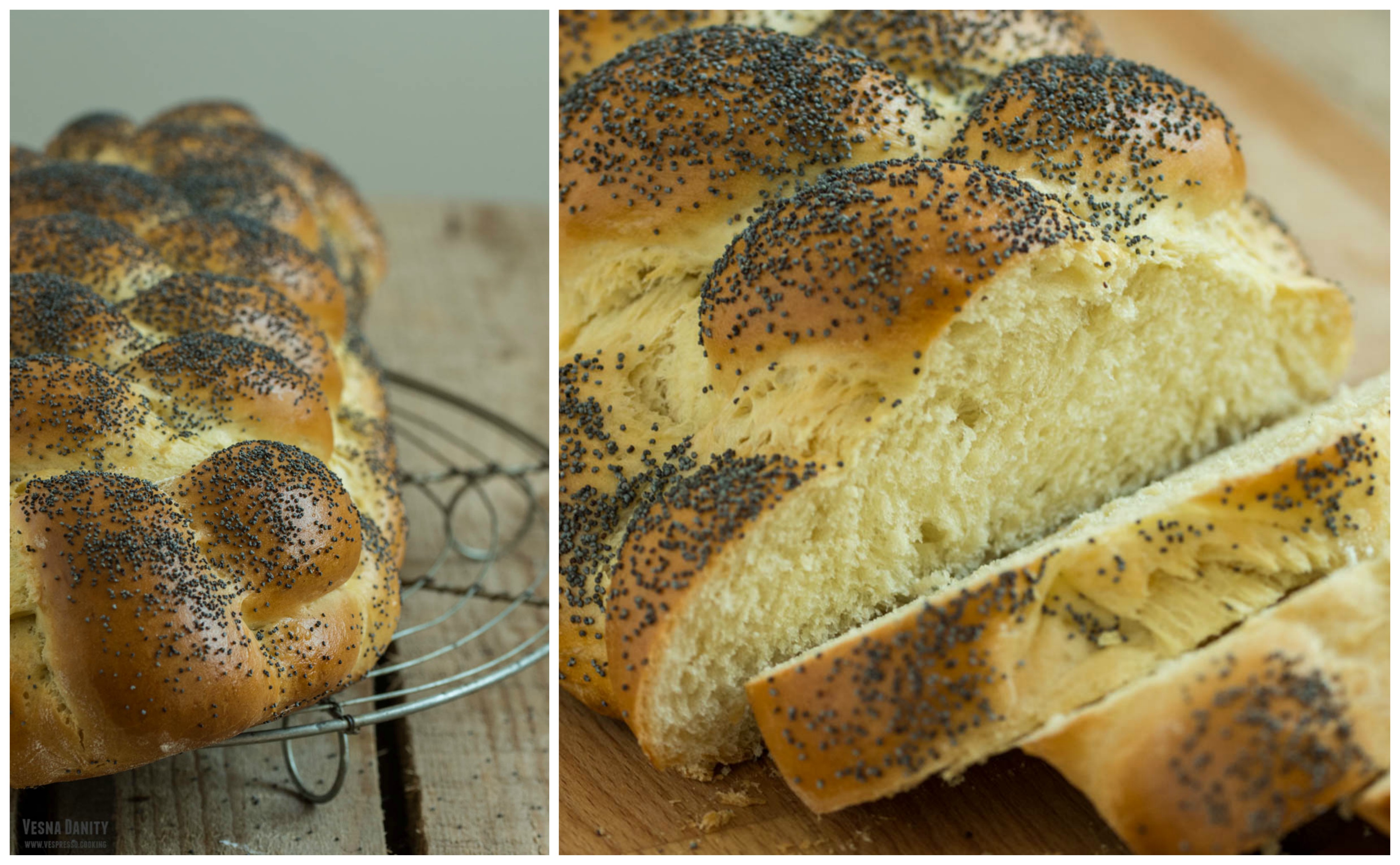 Pâine Challah împletită în 6