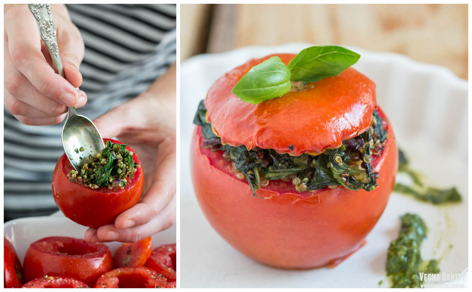 Roșii umplute cu spanac și quinoa (vegan / de post)